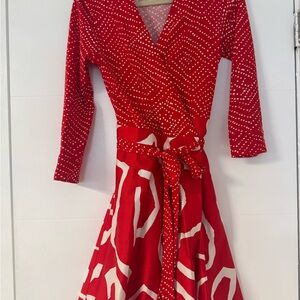 Diane Von Furstenberg Red and White Patterned Dress